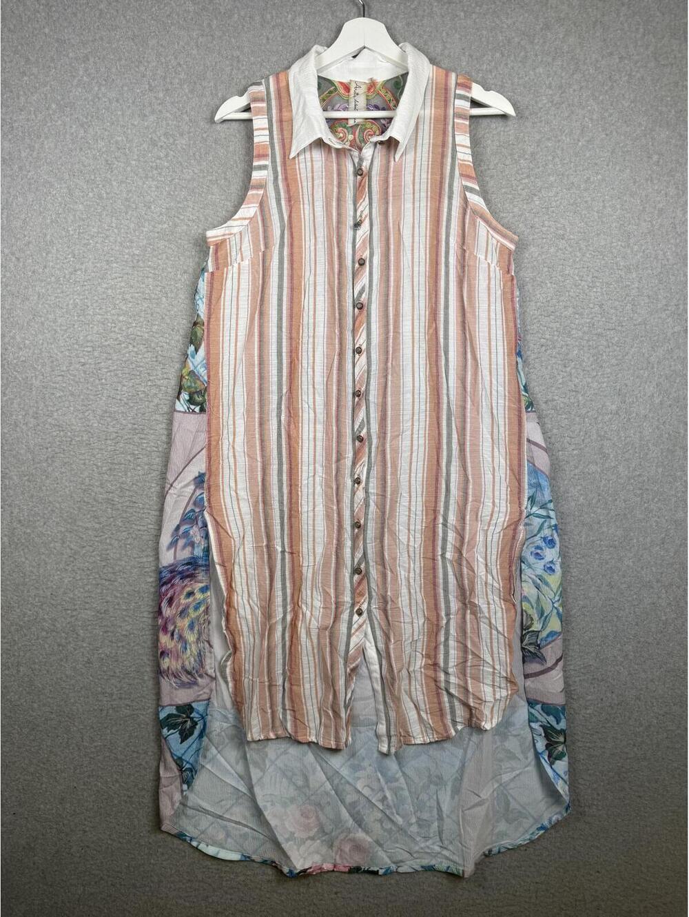 Aratta Silent Journey Anthropologie Cameo Plaid/Floral Bird Shirt Dress, Size L